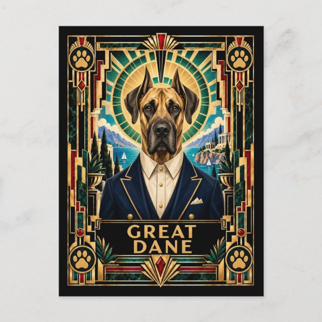 Postal Gran Danés, Perro Art Déco (Anverso)