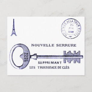 Postal Gran diseño de clave con Torre Eiffel y marca post