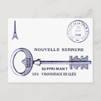 Postal Gran diseño de clave con Torre Eiffel y marca post