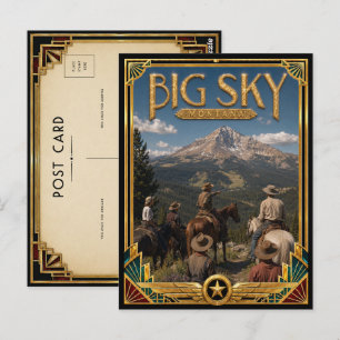 Postal Gran Época Arte Deco Antiguo Big Sky Montana