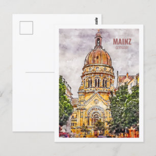 Postal Gran Esbozo de acuarela de viajes de Mainz Alemani