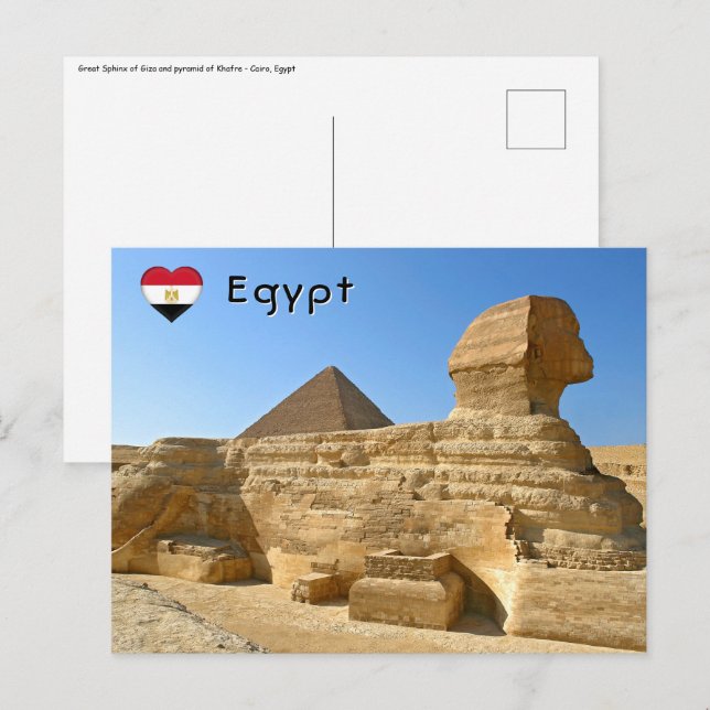 Postal Gran Esfinge de Giza con pirámide de Khafre - Egip (Anverso / Reverso)