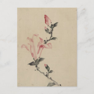 Postal Gran florecimiento rosa en un stem de Hokusai