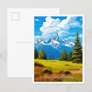 Postal Gran ilustracion humeante Viaje Viaje Viaje Viejo