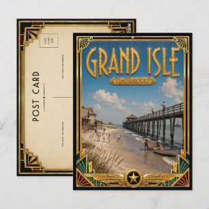 Postal Gran Isla Louisiana Arte Deco Vintage Edad Dorada