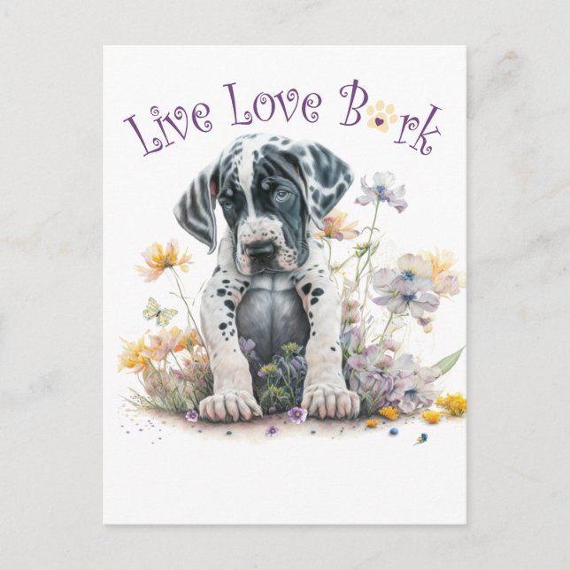 Postal Gran Madre Perro Dane Floral (Anverso)