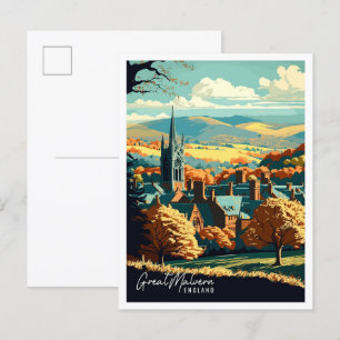 Postal Gran Malvern Inglaterra ilustracion de viaje vinta