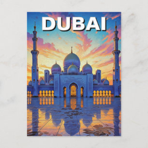 Postal Gran Mezquita de Dubai Sunset de los Emiratos Árab