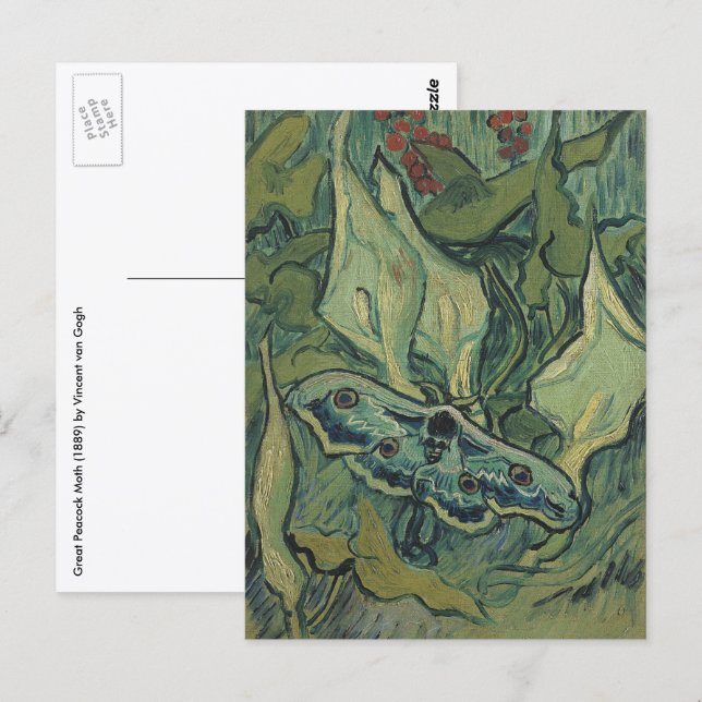Postal Gran Moth de Peacock por Vincent van Gogh (Anverso / Reverso)