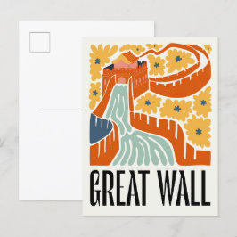 Postal Gran Muralla China abstracto viaje arte floral
