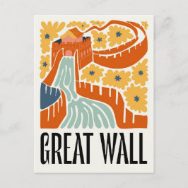 Postal Gran Muralla China abstracto viaje arte floral