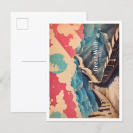 Postal Gran Muralla China arte pop Ilustracion de viajes