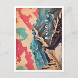 Postal Gran Muralla China arte pop Ilustracion de viajes