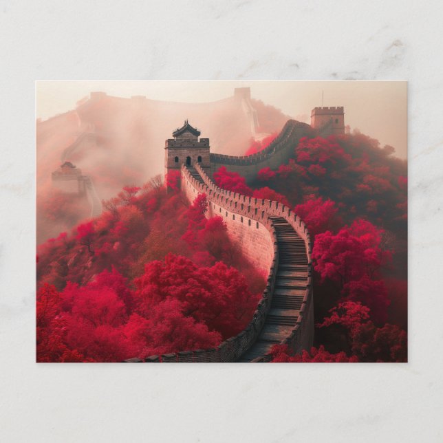 Postal Gran Muralla de China en otoño - Rojo escénico (Anverso)