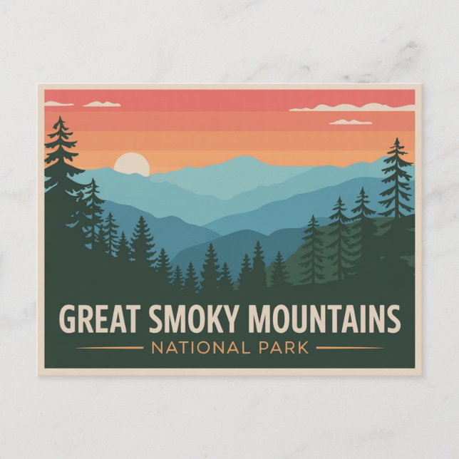 Postal Gran Parque Nacional Montañas Smoky Postcard Retro (Anverso)