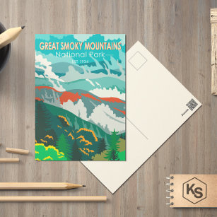 Postal Gran Parque nacional Montañas Smoky Vintage