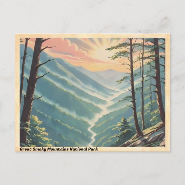 Postal Gran Parque nacional Montañas Smoky Vintage (Anverso)