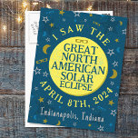 Postal Gran Personalizado del Eclipse Solar Norteamerican<br><div class="desc">El 8 de abril de 2024, un eclipse solar total será visible en gran parte de Estados Unidos, México y Canadá. Si tiene previsto celebrar este emocionante evento con un divertido fiesta, estas tarjetas postales de recuerdo son perfectas para usted. El texto dice "Vi el Gran Eclipse Solar Norteamericano el...</div>