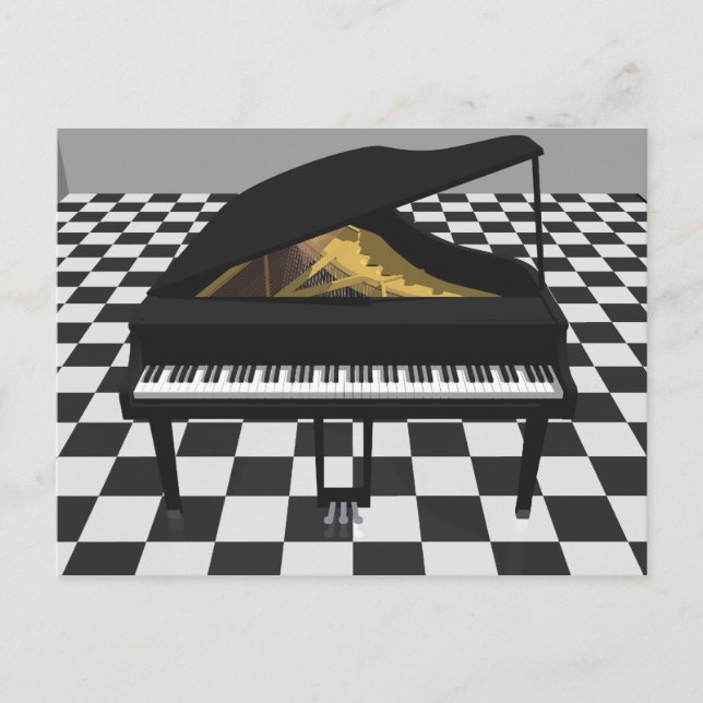 Postal Gran Piano y Suelo de Azulejos: Modelo 3D: (Anverso)