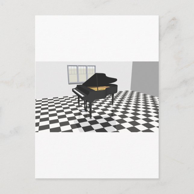 Postal Gran Piano y Suelo de Azulejos: Modelo 3D: (Anverso)