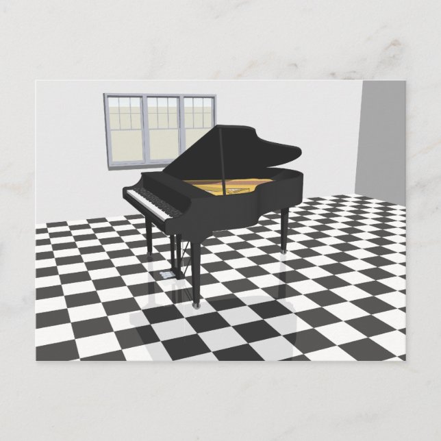 Postal Gran Piano y Suelo de Azulejos: Modelo 3D: (Anverso)