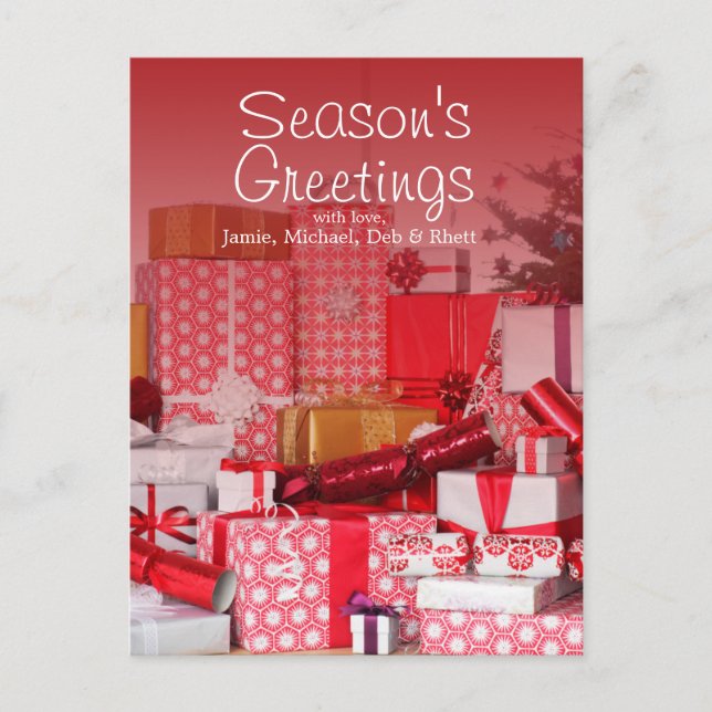 Postal Gran pila de regalos sobre la mesa (Anverso)