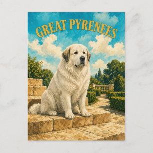 Postal Gran Pirineo, Arte de Perro con Acuarela Vintage