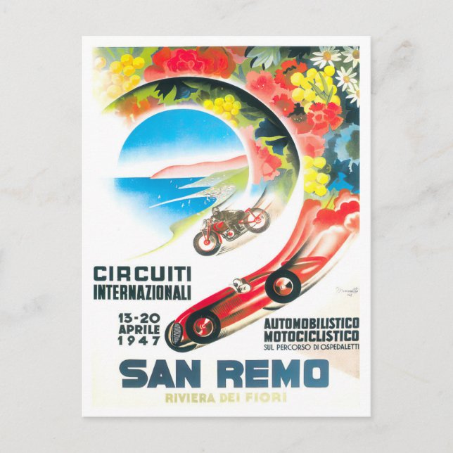 Postal Gran Premio de Italia de San Remo de 1947 (Anverso)