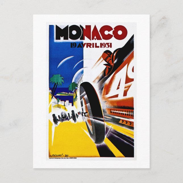 Postal Gran Premio de Mónaco de 1931 Poster de la carrera (Anverso)