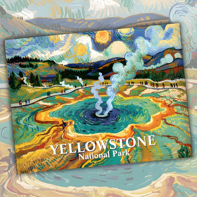 Postal Gran Primavera Primaria de Yellowstone Van Gogh Pe (Yellowstone Grand Prismatic Spring Van Gogh Custom Postcard)