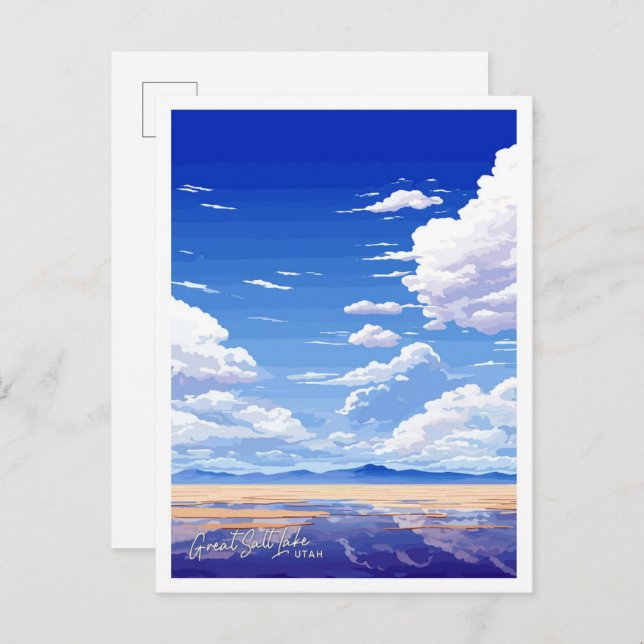 Postal Gran Salt Lake Utah Travel Vintage ilustracion (Anverso / Reverso)