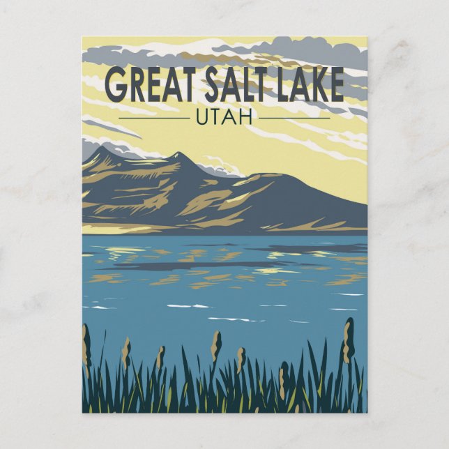 Postal Gran Salt Lake Utah Viaje Art Vintage (Anverso)