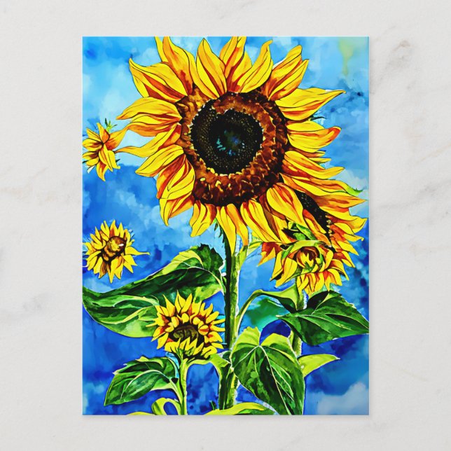 Postal Gran Sunflower Watercoloración (Anverso)