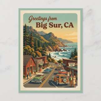 Postal Gran Sur CA Saludos Carretera Costera Retro