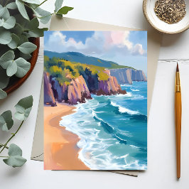 Postal Gran Sur, California Acuarela Pintura del Océano