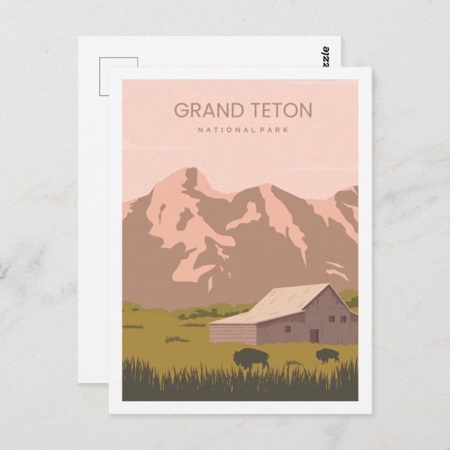 Postal Gran Teton Wyoming Ilustracion de los Estados Unid (Anverso / Reverso)