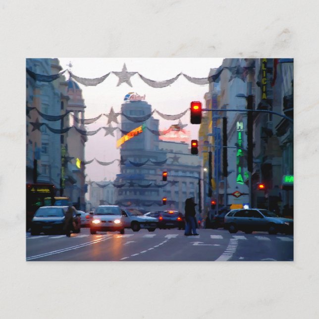 Postal Gran Vía de Madrid en Navidad (Anverso)