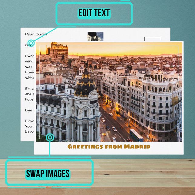 Postal Gran Vía Madrid España Moderna (Share your experiences with these stylish template postcards.)