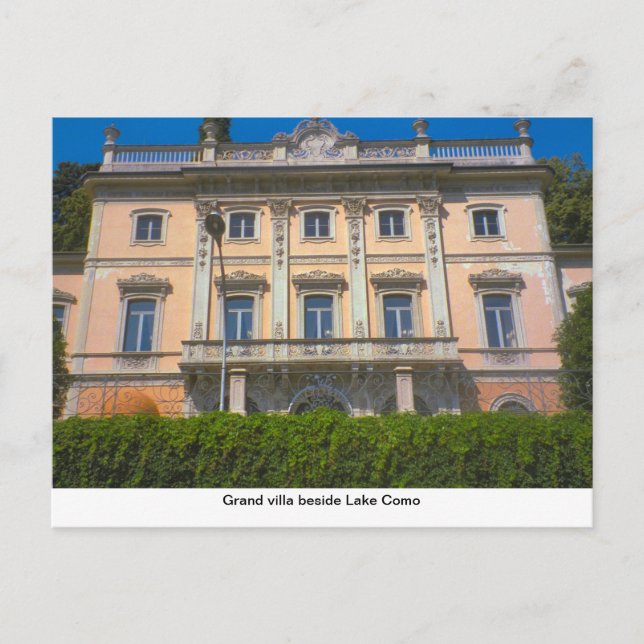 Postal Gran villa junto al lago Como (Anverso)