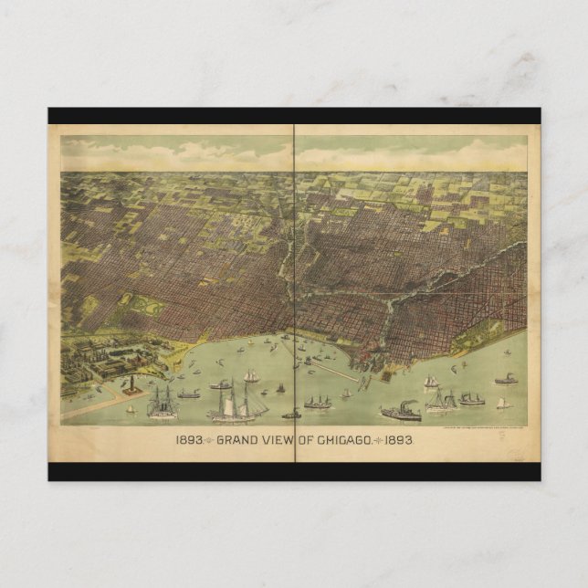 Postal Gran Vista de Chicago Illinois en 1893 (Anverso)