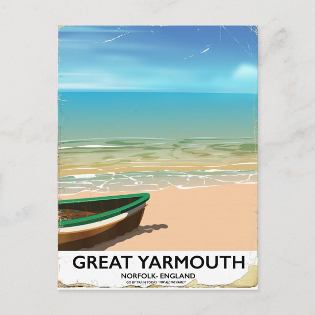 Postal Gran Yarmouth, Norfolk, afiche de viajes a la cost (Anverso)