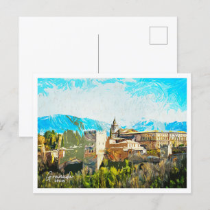 Postal Granada España Hermoso paisaje de pintura al óleo