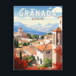 Postal Granada España Viaje Arte Vintage<br><div class="desc">Granada diseño de viaje retro vector. Granada es una ciudad en la región de Andalucía,  en el sur de España,  en las estribaciones de las montañas de Sierra Nevada.</div>