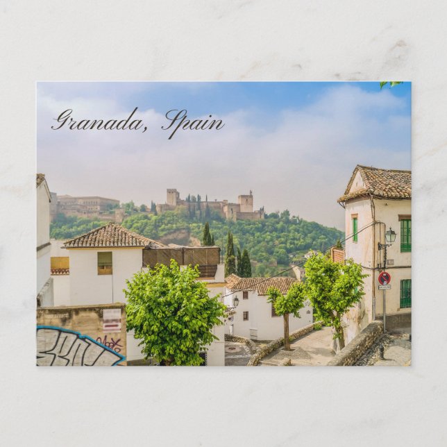 Postal Granada, España Vista del histórico Alhambra  (Anverso)