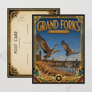 Postal Grand Forks Dakota del Norte Arte Deco Dorado Vint