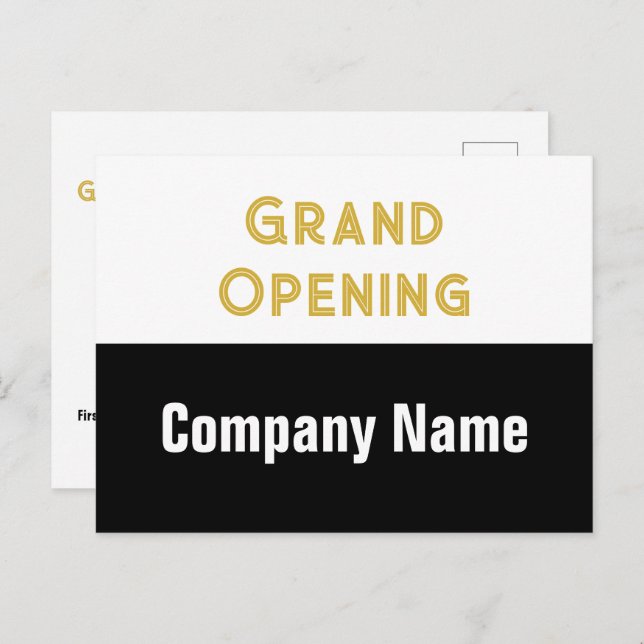Postal Grand Opening Gold Black and White Company Name (Anverso / Reverso)