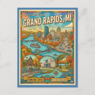 Postal Grand Rapids MI Estilo Vintage Retro Años 60