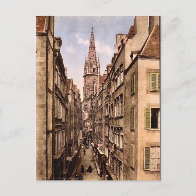 Postal Grand Street, St. Malo, France vintage Photochrom (Anverso)