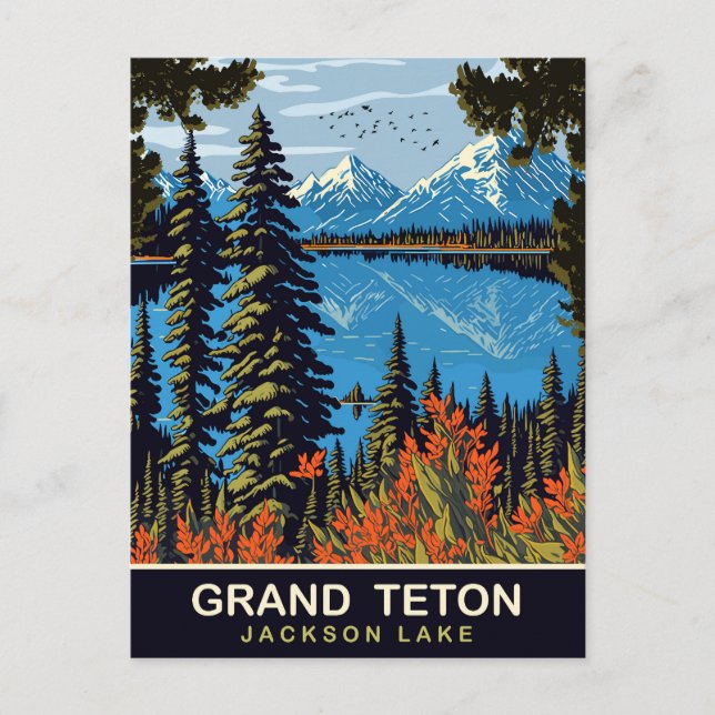 Postal Grand Teton, Jackson Lake, Viajes (Anverso)