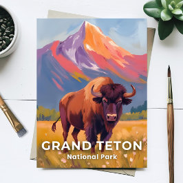 Postal Grand Teton National Park | Bison Travel Art